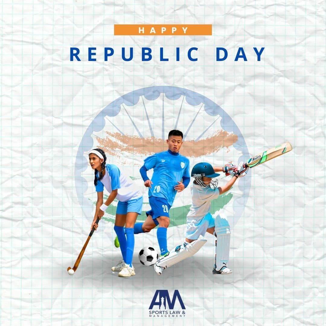 Happy Republic Day from AM Sports Law — hockey, football, and cricket players